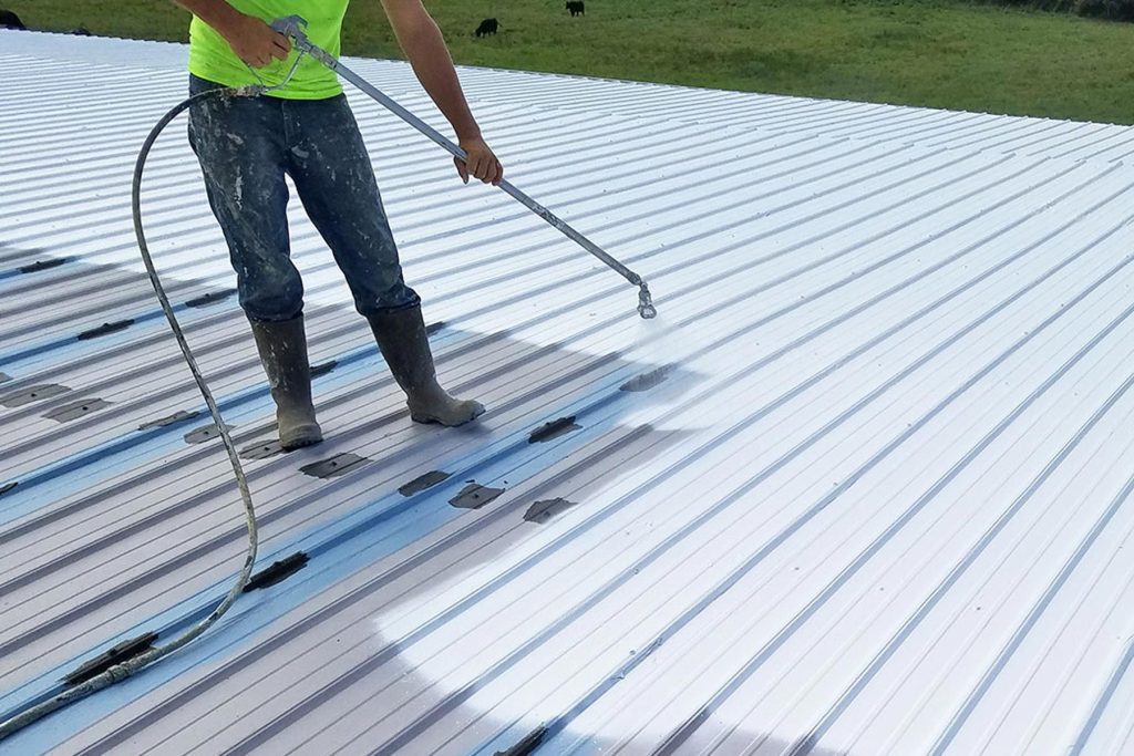 commercial roof coating application in Akron