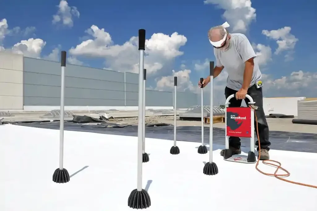 rhinobond on  a commercial flat roof in Akron