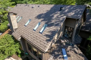 Synthetic shake roof installation on multifamily complex